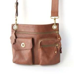 Roots Canada Leather Crossbody Bag in Camel